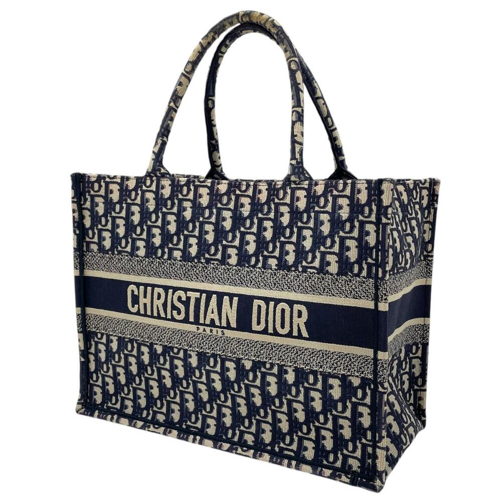Christian Dior Book Tote Bag Leather Navy Blue